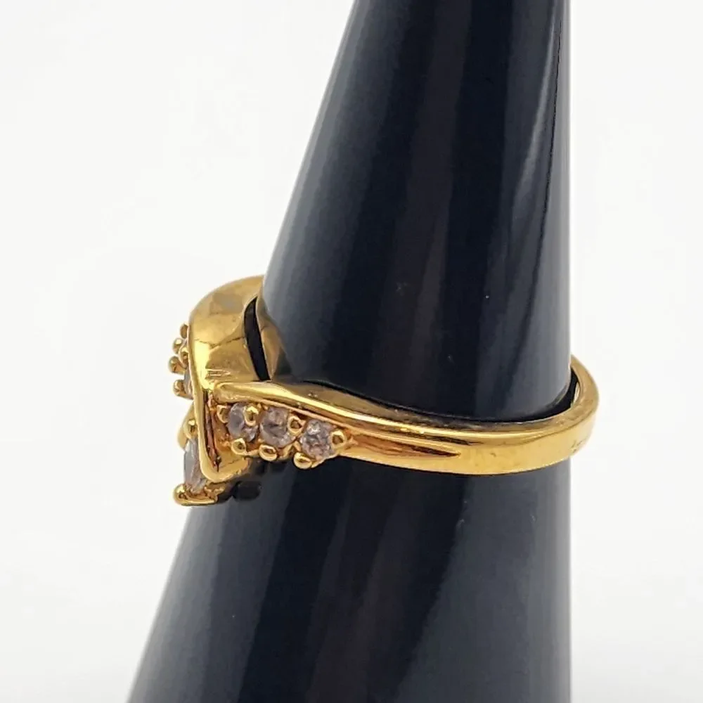 Vintage Nevada Silver Mine Gold Tone & Clear CZ Tiara Ring (7)
